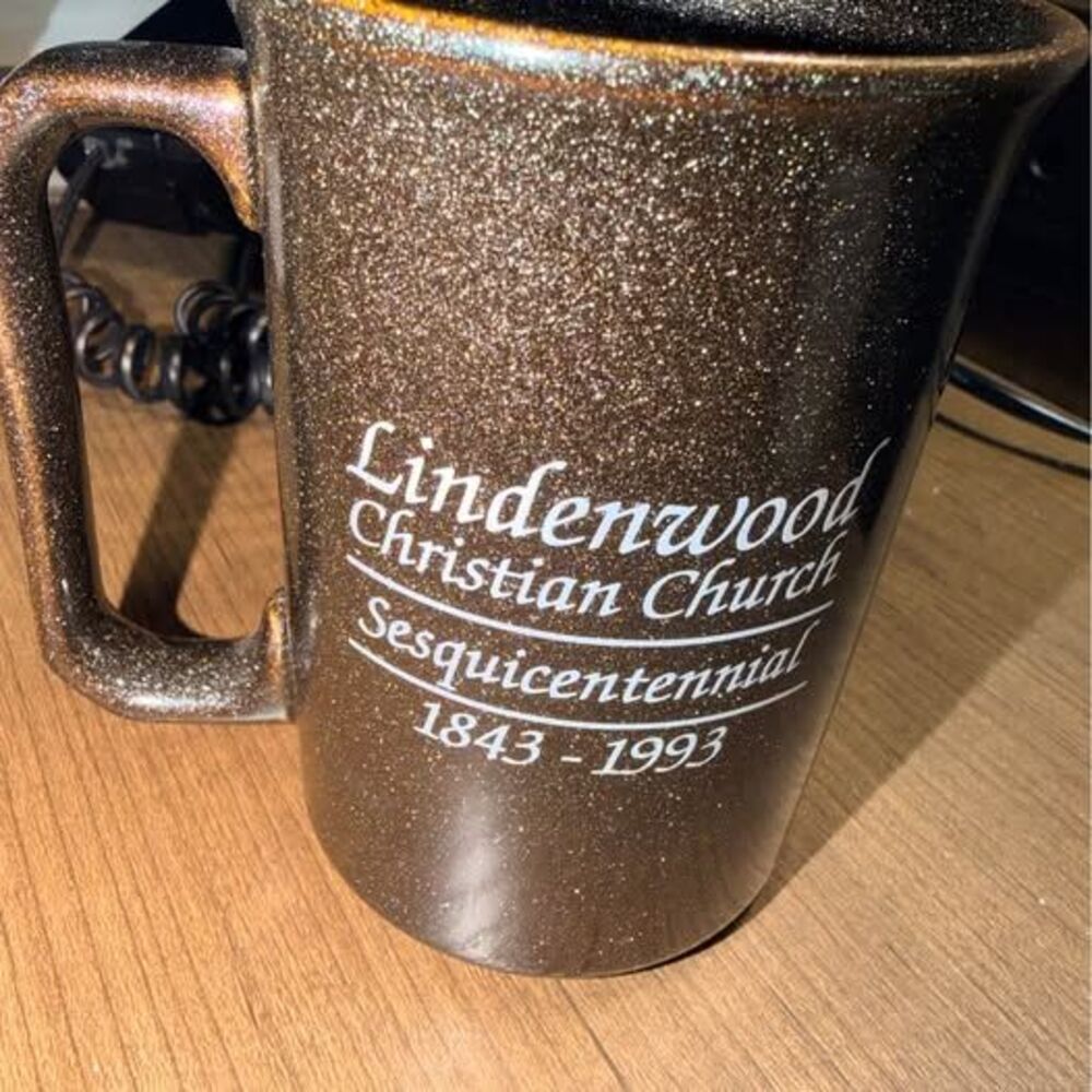 Mint condition vintage Lindenwood Christian Church commemorative mug made in Eng